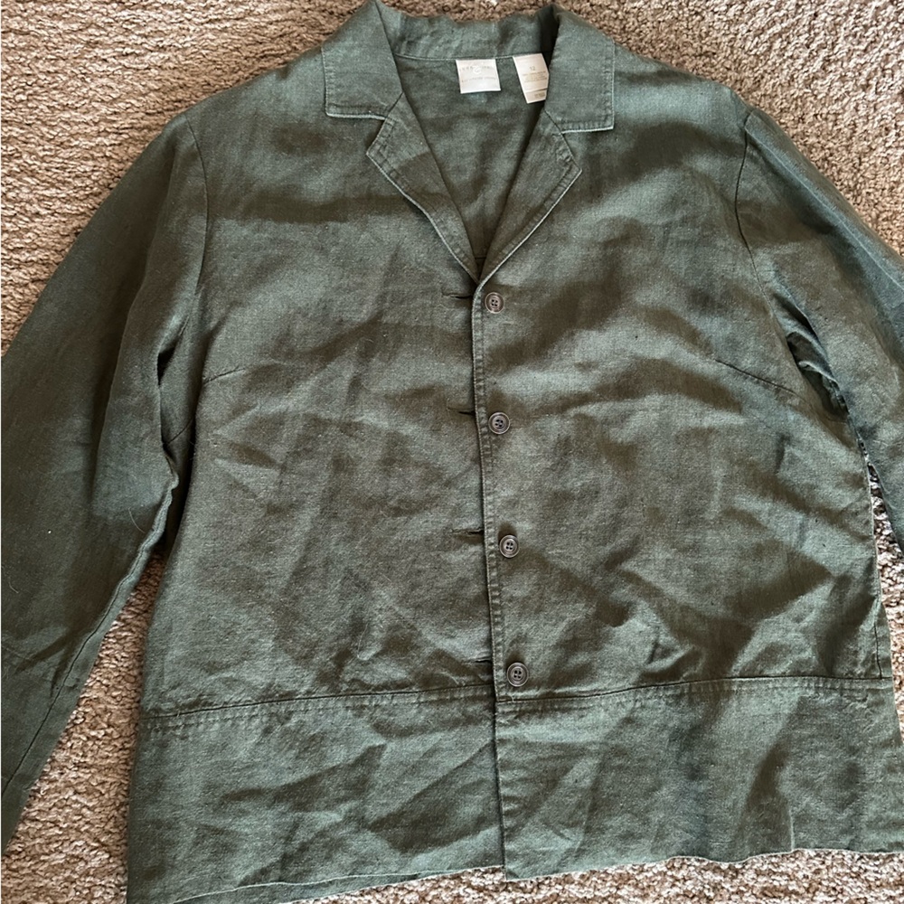 Liz Claiborne Olive Button-Front vintage linen Shirt Jacket